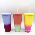 hot sale 22oz/650ml/24oz plastic Double Wall tumbler with color change tumbler with straw